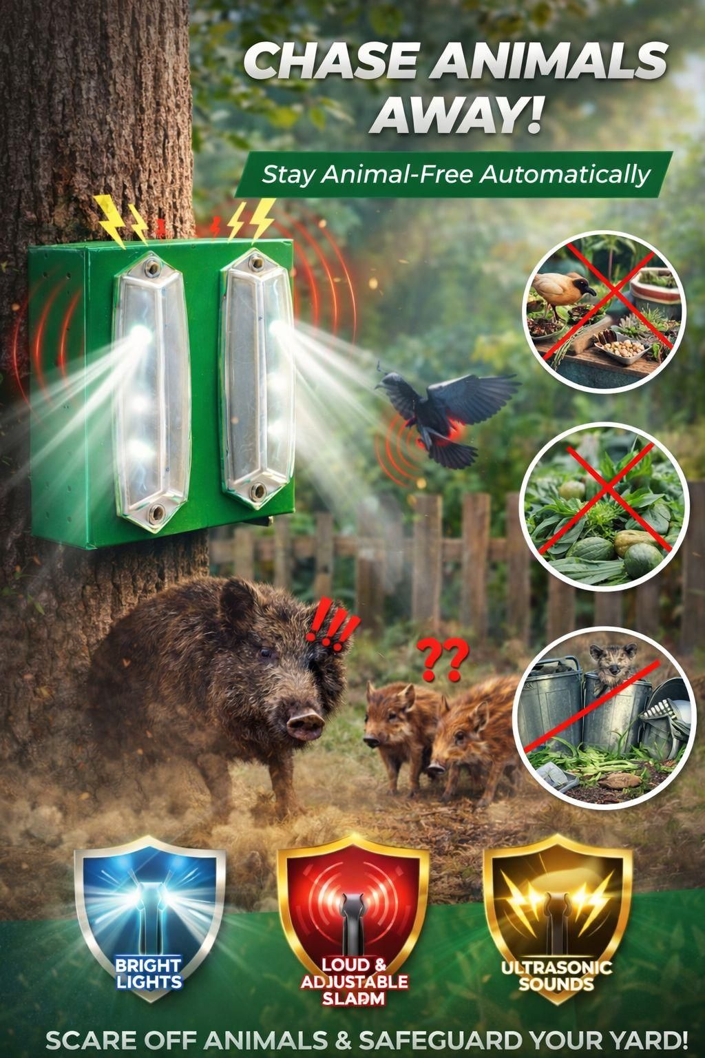 Beast Repellent Solar Warning Lights With Loud Volume